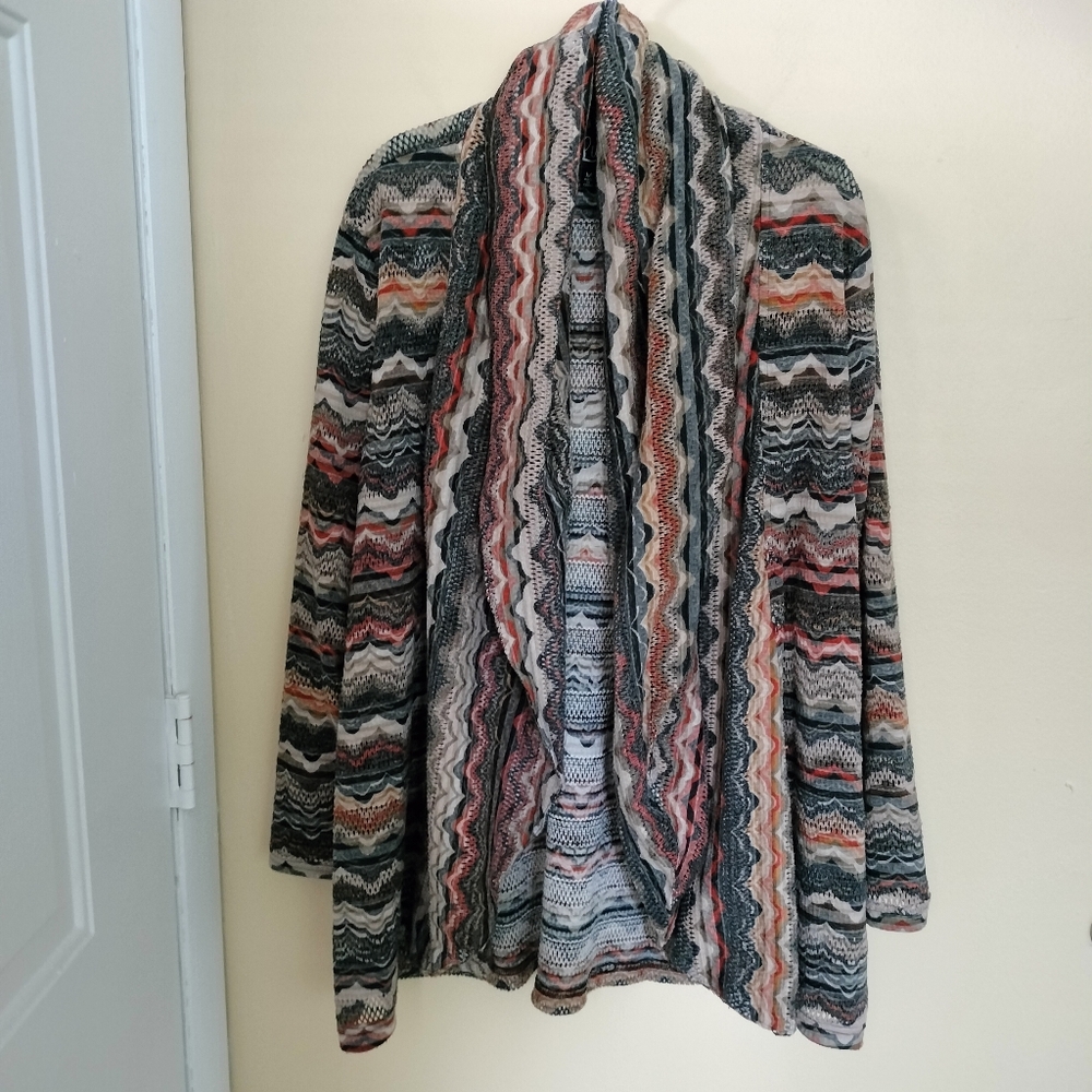 Luii Open Front M Cardigan Lightweight Chevron Southwestern Boho Office